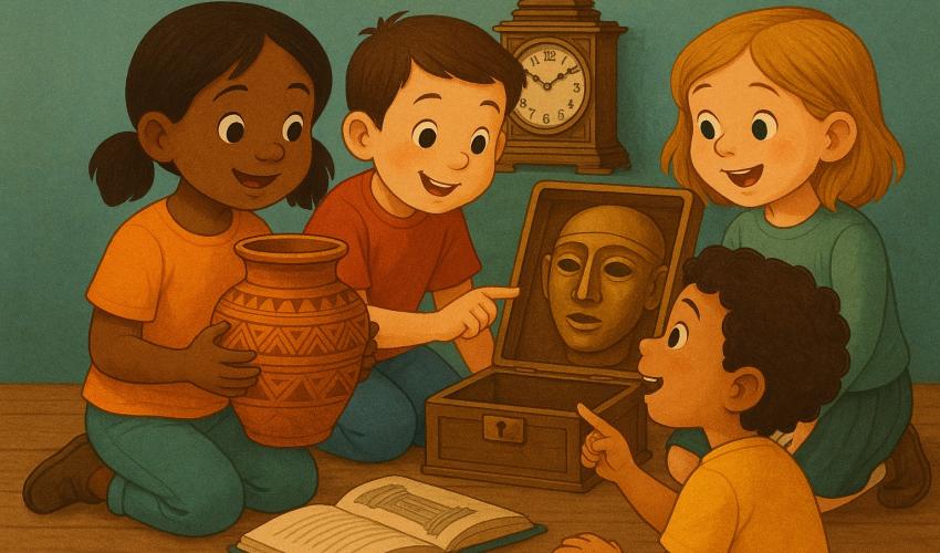 Instancia participativa en la que niños y niñas trabajan con documentos y objetos patrimoniales. 