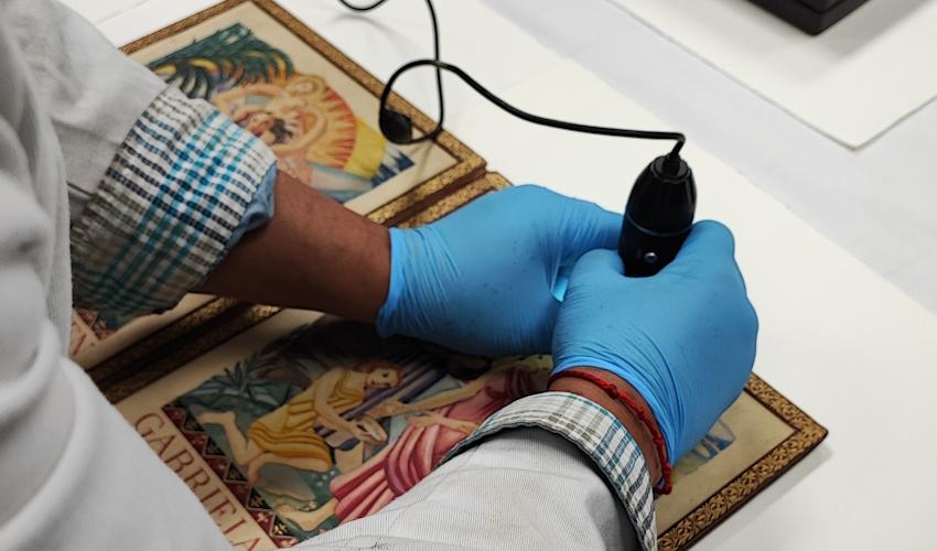 Análisis bajo microscopio a obra de la colección